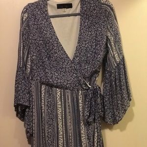 Blue and white wrap dress